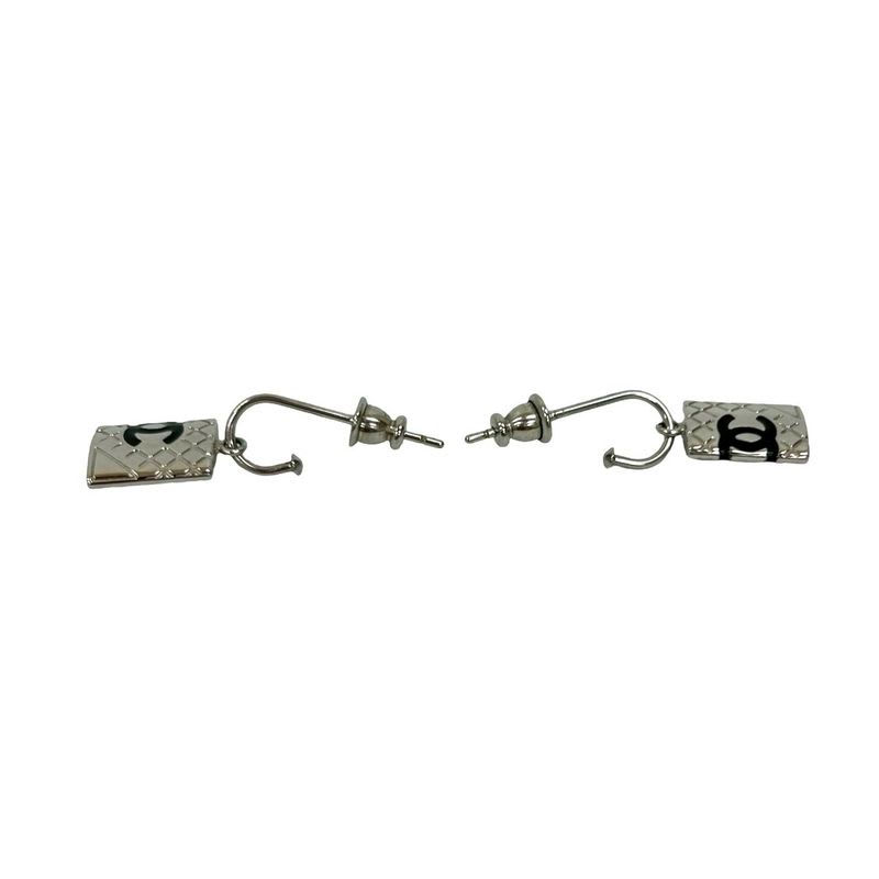 Chanel Cambon Coco Mark Metal Earrings Accessories Women's Silver 05C