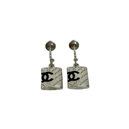 Chanel Cambon Coco Mark Metal Earrings Accessories Women's Silver 05C