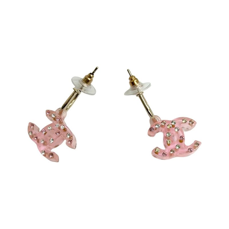 Chanel Coco Mark Rhinestone Earrings Accessories Women's Clear 04A