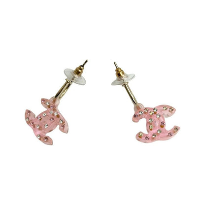 Chanel Coco Mark Rhinestone Earrings Accessories Women's Clear 04A