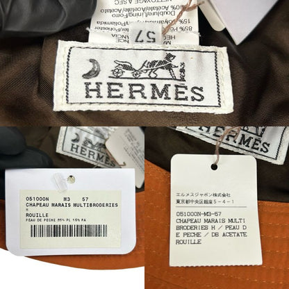 Hermes Bucket Hat Embroidered Polyester Nylon Acetate Accessory Orange 29788