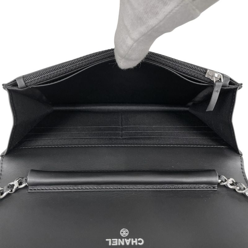 Chanel Coco Mark Chain Wallet Purse Shoulder Bag Caviar Skin Black Women