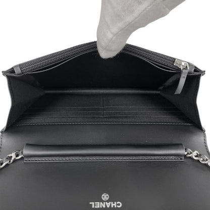 Chanel Coco Mark Chain Wallet Purse Shoulder Bag Caviar Skin Black Women