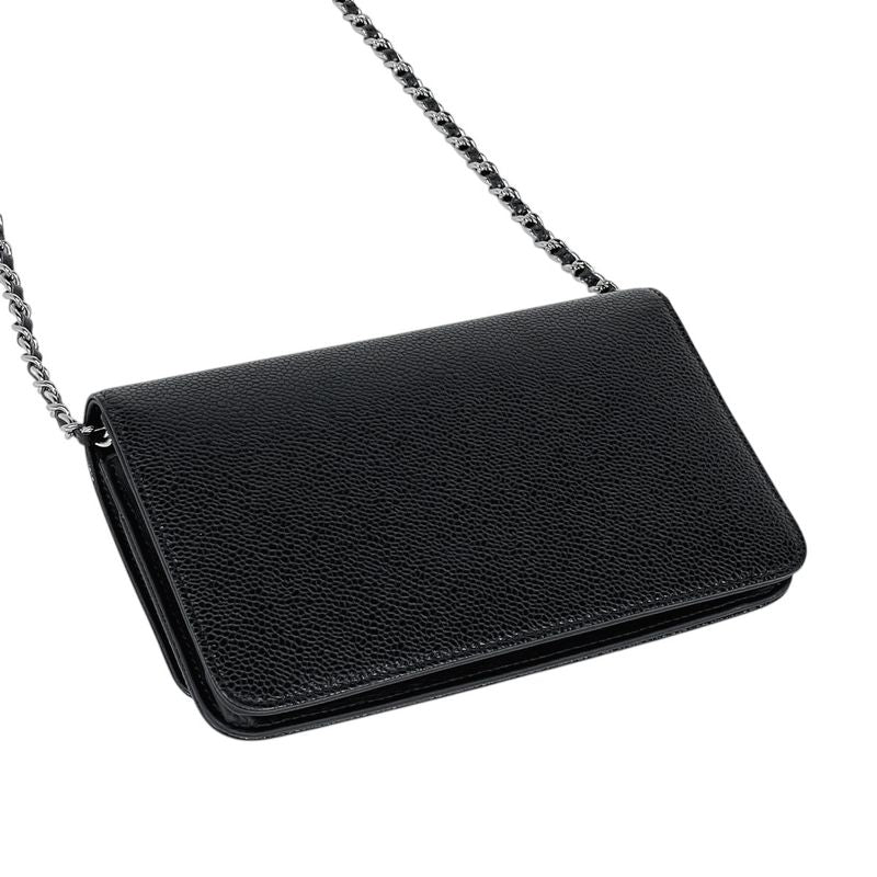 Chanel Coco Mark Chain Wallet Purse Shoulder Bag Caviar Skin Black Women