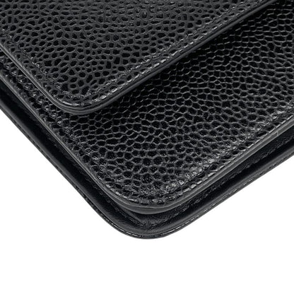 Chanel Coco Mark Chain Wallet Purse Shoulder Bag Caviar Skin Black Women
