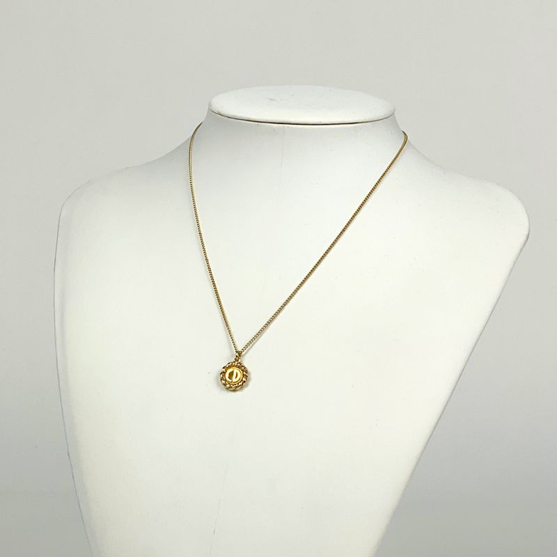 Christian Dior Logo Necklace Round CD Necklace GP Gold Women