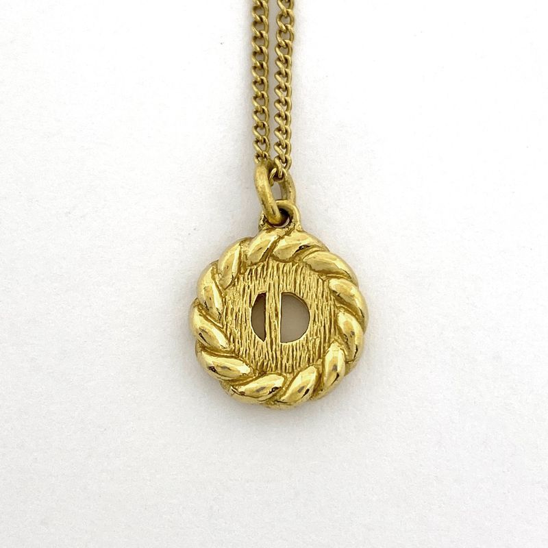 Christian Dior Logo Necklace Round CD Necklace GP Gold Women