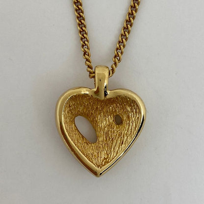 Christian Dior Heart Motif Rhinestone Necklace Pendant Necklace GP Gold Red