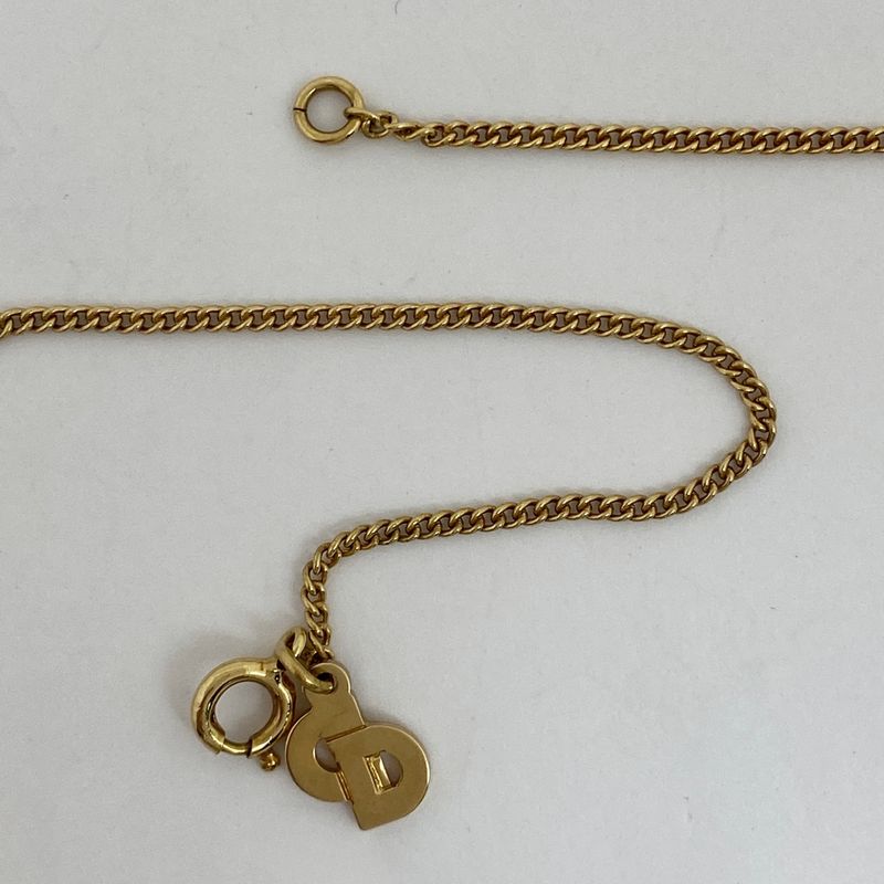 Christian Dior Heart Motif Rhinestone Necklace Pendant Necklace GP Gold Red