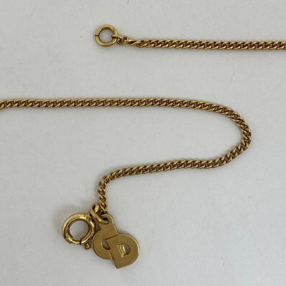 Christian Dior Heart Motif Rhinestone Necklace Pendant Necklace GP Gold Red