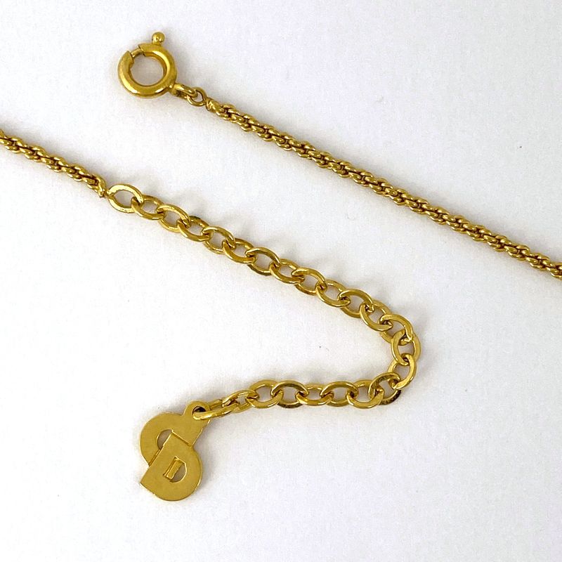 Christian Dior Logo Rhinestone Necklace CD Pendant Necklace GP Gold Women