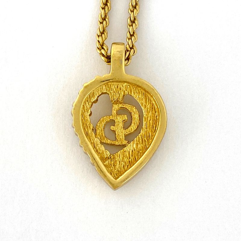 Christian Dior Logo Rhinestone Necklace CD Pendant Necklace GP Gold Women