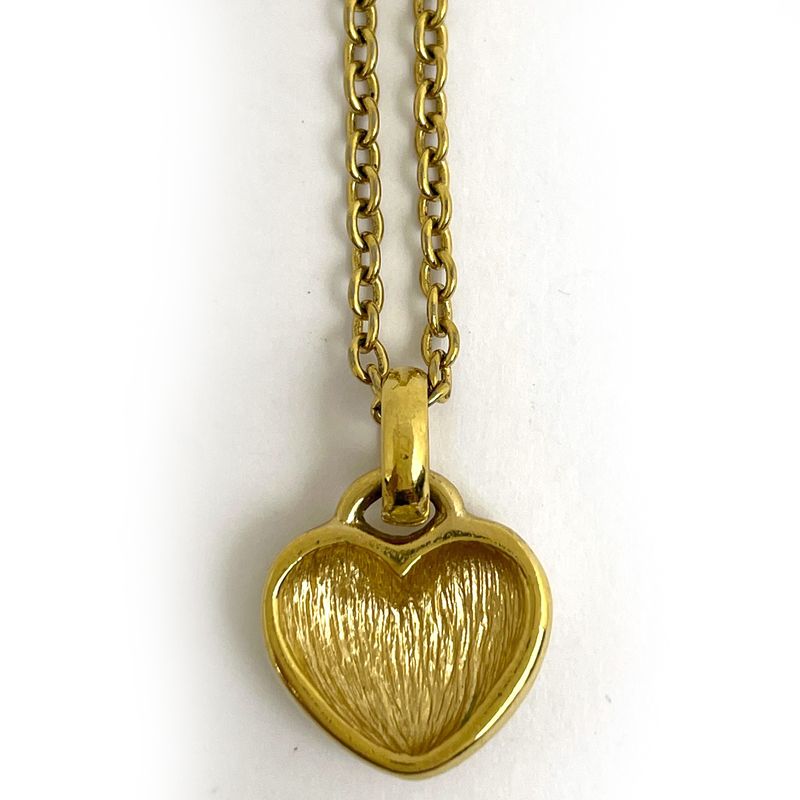 Christian Dior Logo Rhinestone Necklace Heart Motif Necklace GP Gold Women