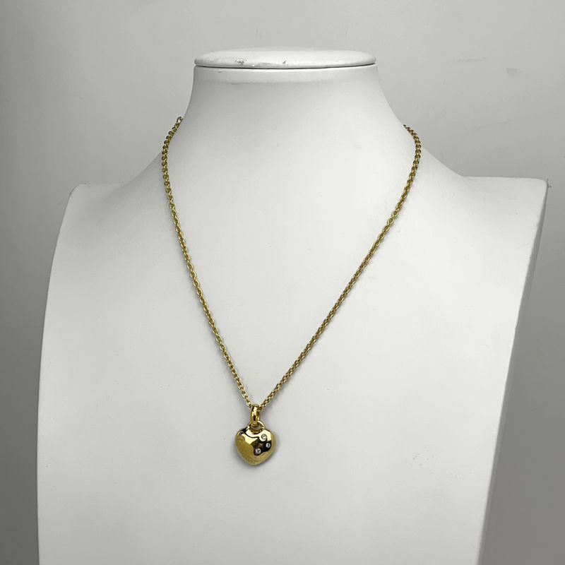 Christian Dior Logo Rhinestone Necklace Heart Motif Necklace GP Gold Women