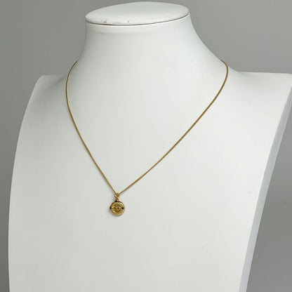Christian Dior Logo Rhinestone Necklace Round Necklace GP Gold Women