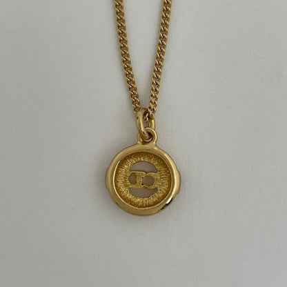 Christian Dior Logo Rhinestone Necklace Round Necklace GP Gold Women