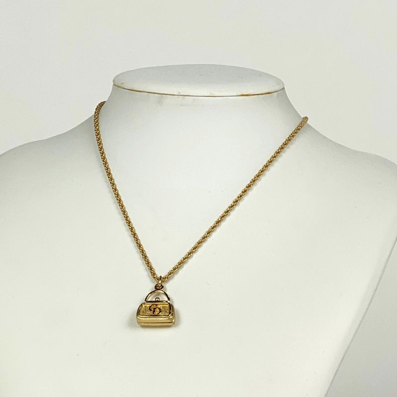 Christian Dior Logo Necklace Bag Motif CD Necklace GP Gold Ladies