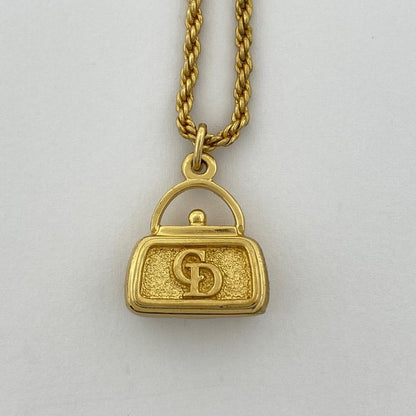 Christian Dior Logo Necklace Bag Motif CD Necklace GP Gold Ladies