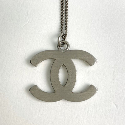 Chanel Coco Mark Rhinestone Necklace CC Necklace Silver Plated Rhinestone