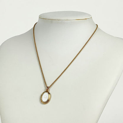 Christian Dior Logo Necklace Oval Necklace GP Gold White Women