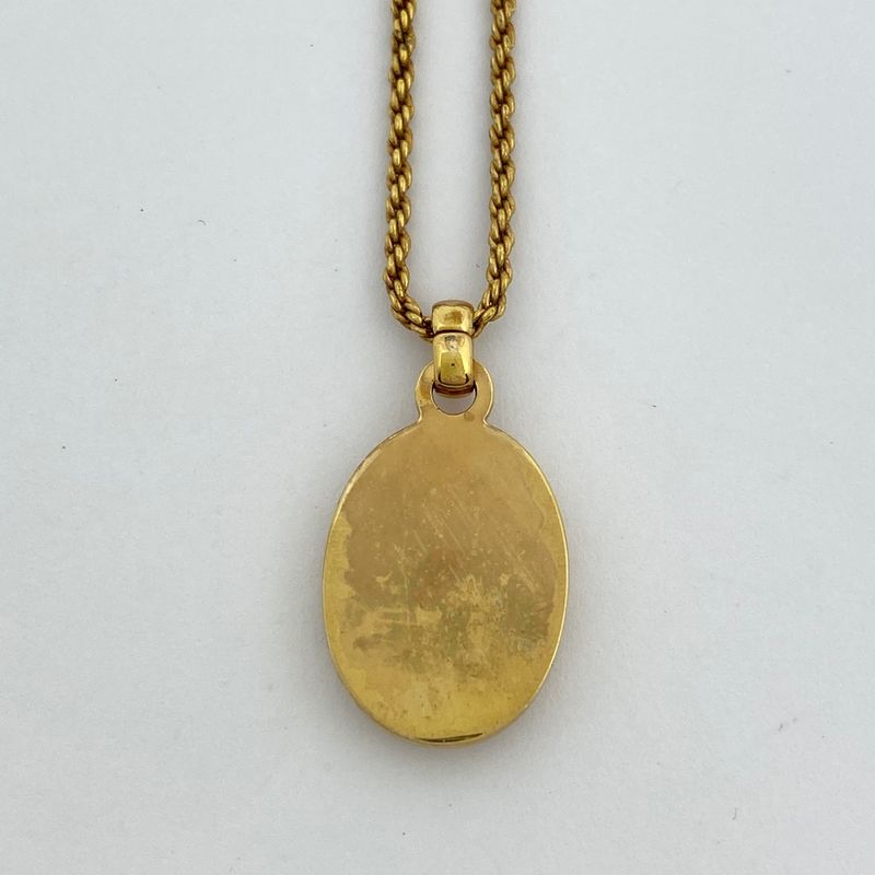 Christian Dior Logo Necklace Oval Necklace GP Gold White Women