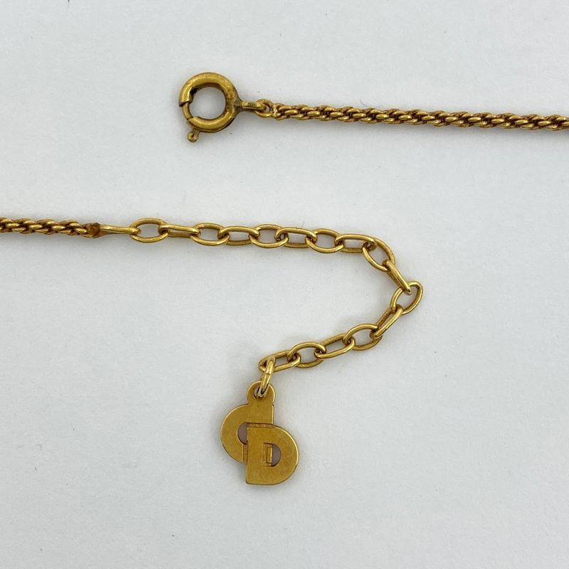 Christian Dior Logo Necklace Oval Necklace GP Gold White Women