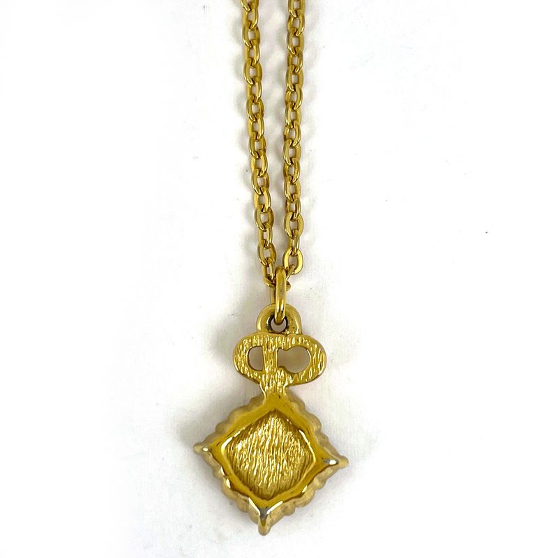 Christian Dior Logo Rhinestone Necklace CD Necklace GP Gold Women