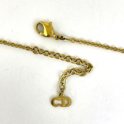 Christian Dior Logo Rhinestone Necklace CD Necklace GP Gold Women