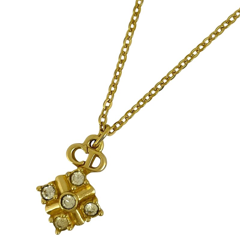 Christian Dior Logo Rhinestone Necklace CD Necklace GP Gold Women