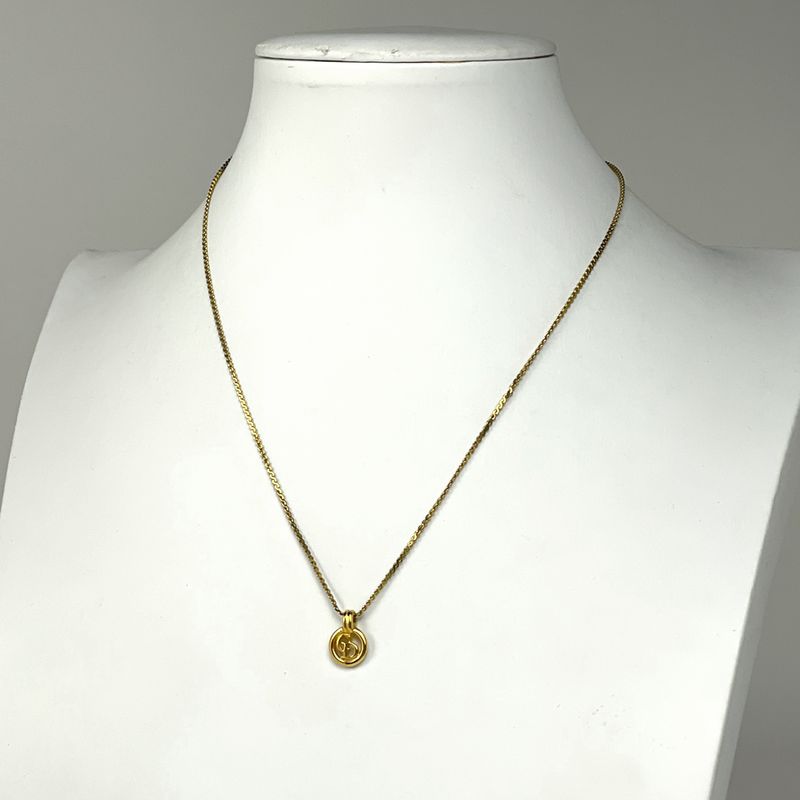 Christian Dior Logo Necklace Round CD Necklace GP Gold Women