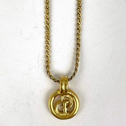 Christian Dior Logo Necklace Round CD Necklace GP Gold Women