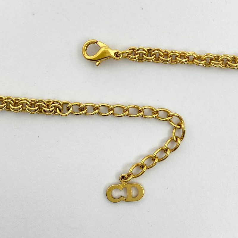 Christian Dior Logo Rhinestone Necklace CD Necklace GP Gold Women