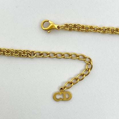Christian Dior Logo Rhinestone Necklace CD Necklace GP Gold Women