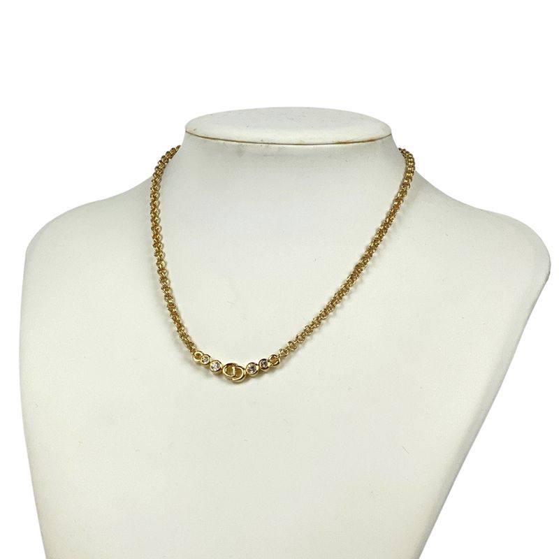 Christian Dior Logo Rhinestone Necklace CD Necklace GP Gold Women