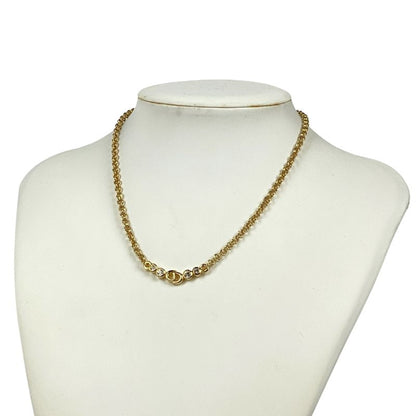Christian Dior Logo Rhinestone Necklace CD Necklace GP Gold Women
