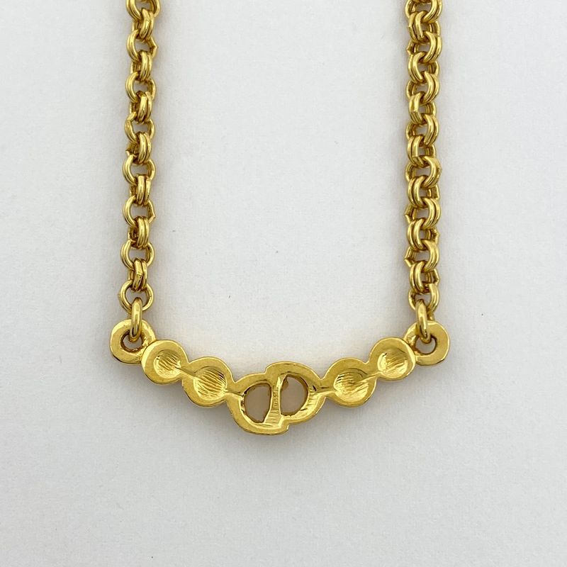 Christian Dior Logo Rhinestone Necklace CD Necklace GP Gold Women