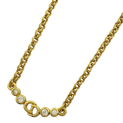 Christian Dior Logo Rhinestone Necklace CD Necklace GP Gold Women