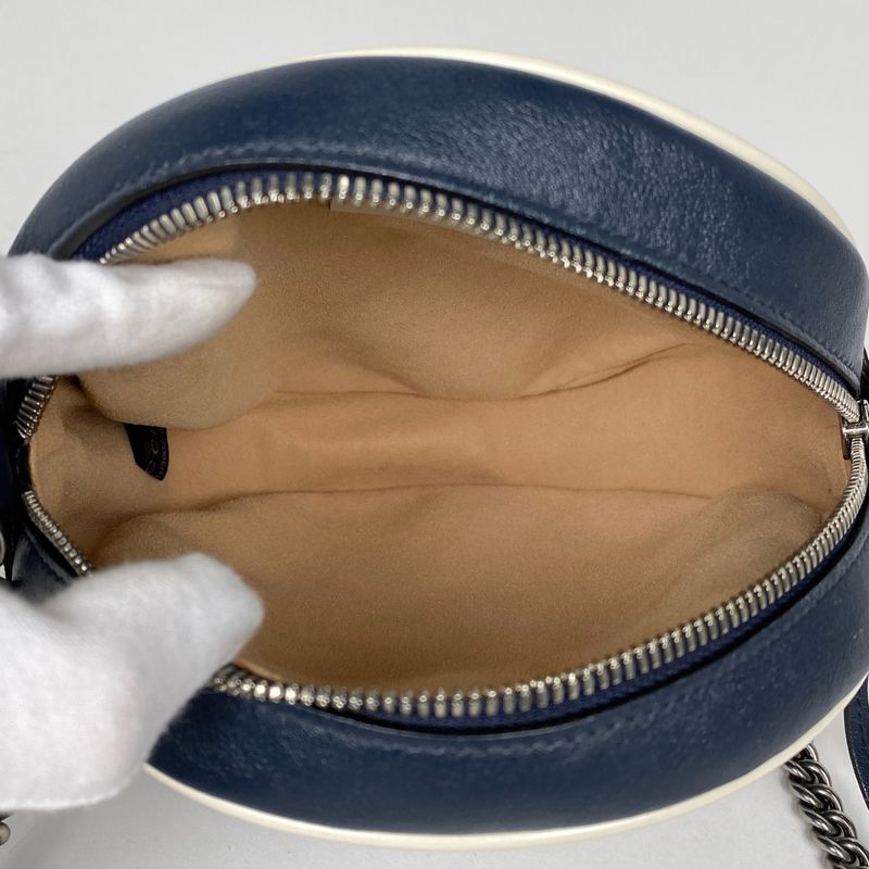 Gucci Ggmarmont Chain Shoulder Bag Round Mini Shoulder Bag Leather Navy 550154