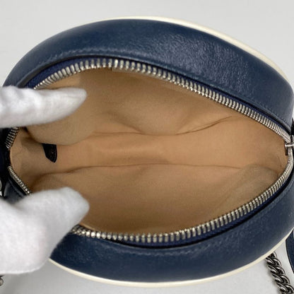 Gucci Ggmarmont Chain Shoulder Bag Round Mini Shoulder Bag Leather Navy 550154