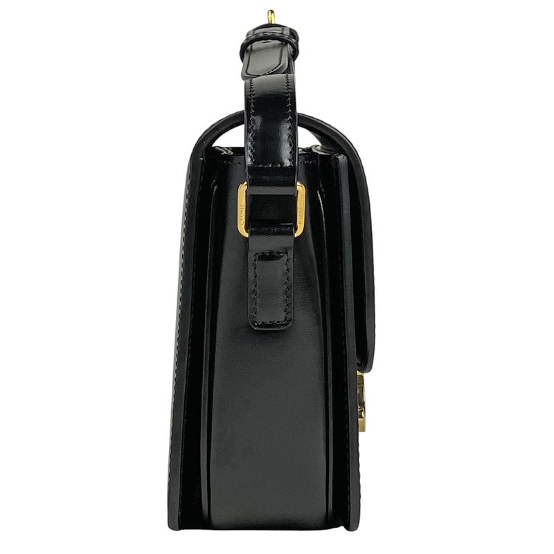 Celine Teen Triomphe Bag Logo Shoulder Bag Leather Black Women