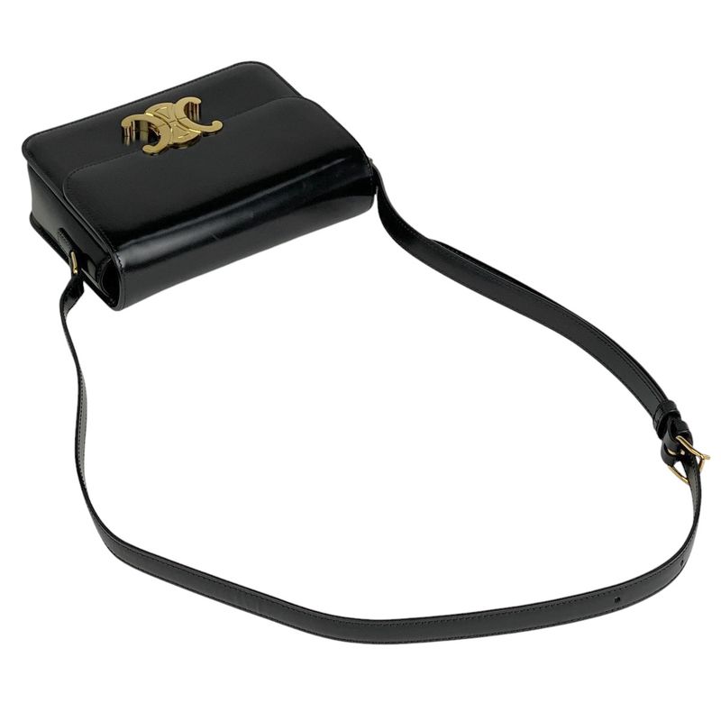 Celine Teen Triomphe Bag Logo Shoulder Bag Leather Black Women