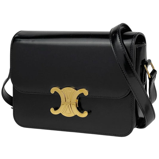 Celine Teen Triomphe Bag Logo Shoulder Bag Leather Black Women