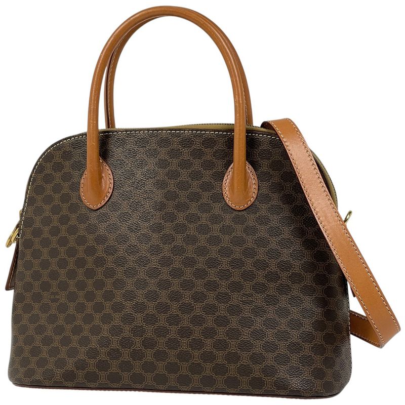 Celine Macadam Pattern Handbag 2way Shoulder Bag Handbag Leather Brown Women