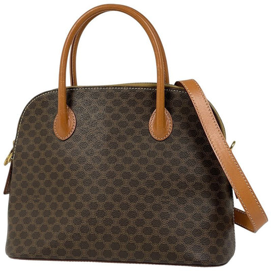Celine Macadam Pattern Handbag 2way Shoulder Bag Handbag Leather Brown Women
