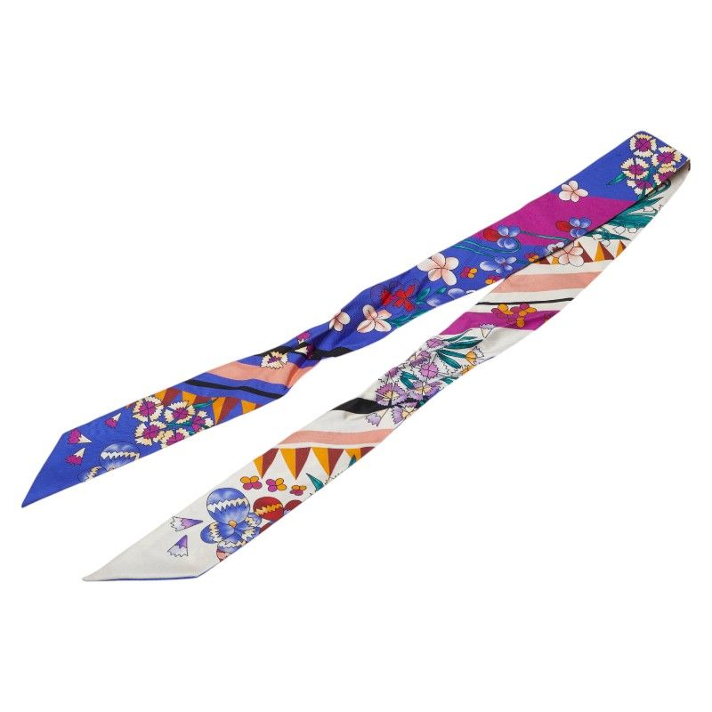 Fendi Flowers Flower Motif Scarf Twillie Blue Pink Multicolor Silk Women's Fendi