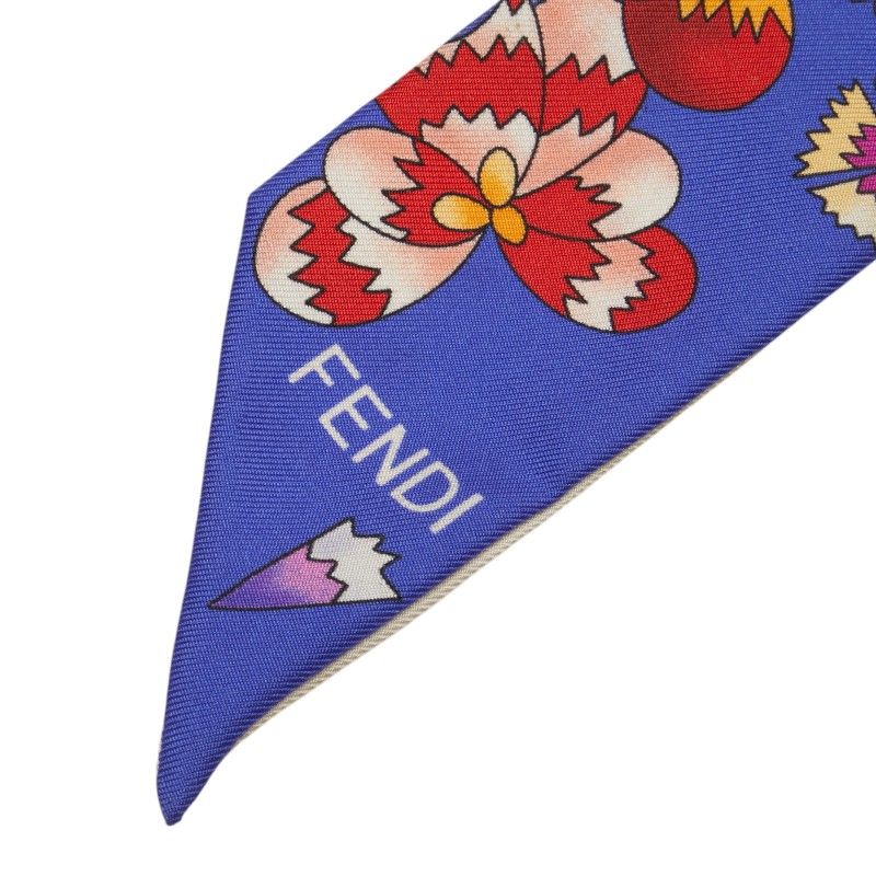 Fendi Flowers Flower Motif Scarf Twillie Blue Pink Multicolor Silk Women's Fendi