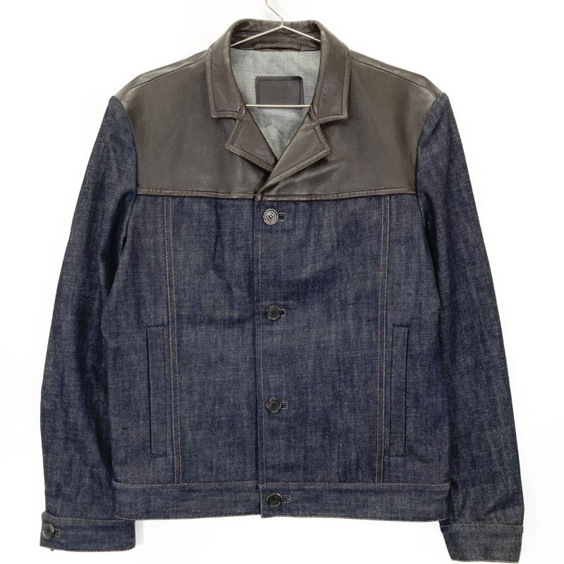 Prada Indigo Gebx81 Leather Cut Replacement Denim Jacket 48