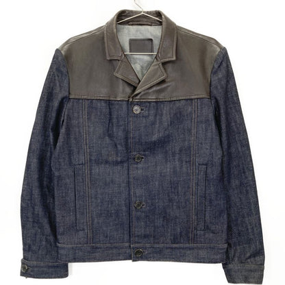 Prada Indigo Gebx81 Leather Cut Replacement Denim Jacket 48