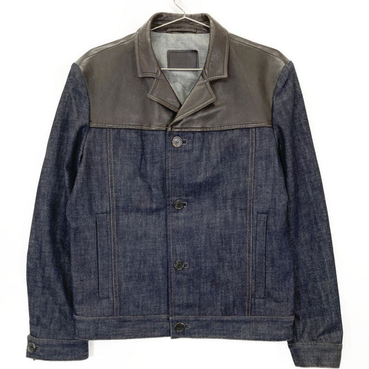 Prada Indigo Gebx81 Leather Cut Replacement Denim Jacket 48