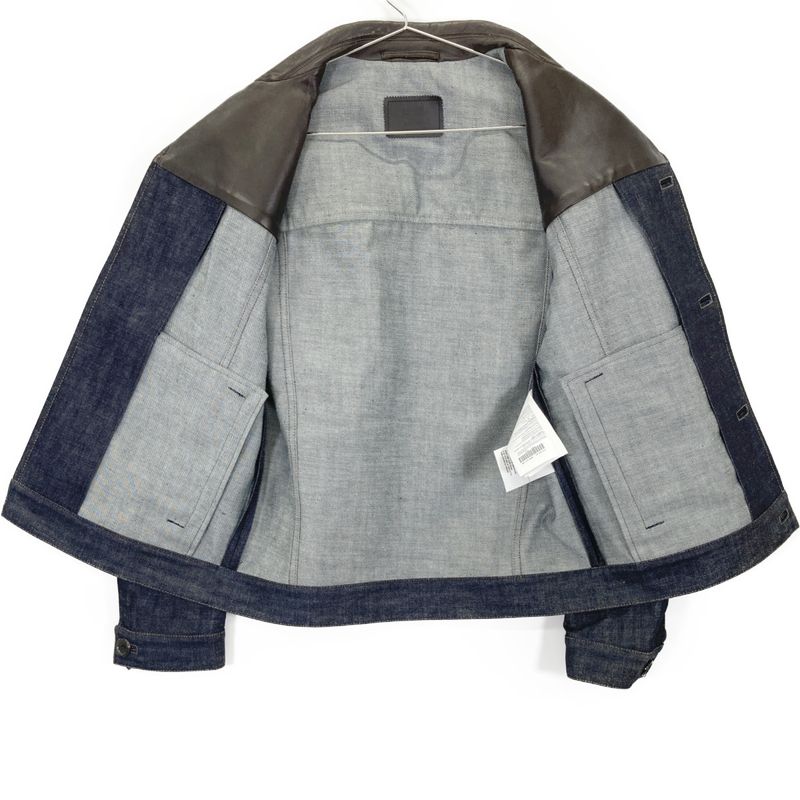 Prada Indigo Gebx81 Leather Cut Replacement Denim Jacket 48